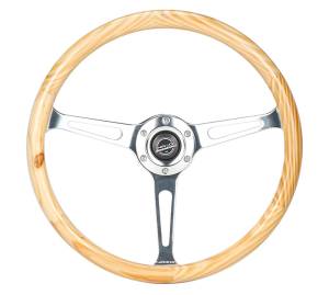 NRG Innovations - NRG Innovations Steering Wheel (380mm) Light Wood Grain w/ 3-Spoke Center Shinny Chrome - Image 1