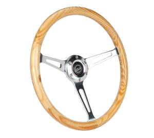 NRG Innovations - NRG Innovations Steering Wheel (380mm) Light Wood Grain w/ 3-Spoke Center Shinny Chrome - Image 2