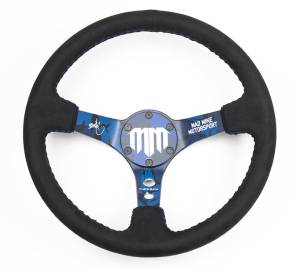 NRG Innovations - NRG Innovations Steering Wheel (3in. Deep) Mad Mike/ 5mm Spoke / Alcantara Finish w/ Blue Stitching - Image 1