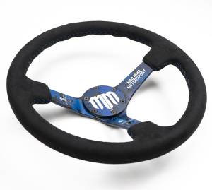 NRG Innovations - NRG Innovations Steering Wheel (3in. Deep) Mad Mike/ 5mm Spoke / Alcantara Finish w/ Blue Stitching - Image 2