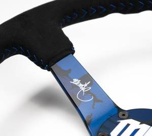 NRG Innovations - NRG Innovations Steering Wheel (3in. Deep) Mad Mike/ 5mm Spoke / Alcantara Finish w/ Blue Stitching - Image 3