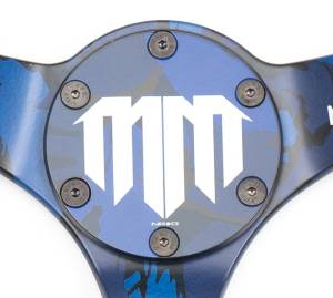 NRG Innovations - NRG Innovations Steering Wheel (3in. Deep) Mad Mike/ 5mm Spoke / Alcantara Finish w/ Blue Stitching - Image 4