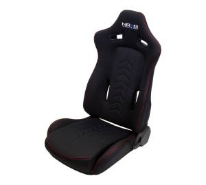 NRG Innovations - NRG Sport Seats (Pair) Cloth w/NRG Logo & NRG Arrow Cushion Imprint - Black w/Red Stitch - Image 1