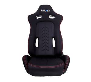 NRG Innovations - NRG Sport Seats (Pair) Cloth w/NRG Logo & NRG Arrow Cushion Imprint - Black w/Red Stitch - Image 2