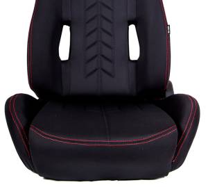 NRG Innovations - NRG Sport Seats (Pair) Cloth w/NRG Logo & NRG Arrow Cushion Imprint - Black w/Red Stitch - Image 4